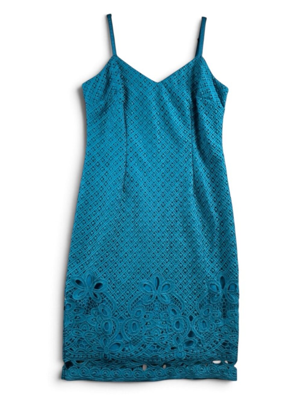 White House Black Market Crocheted Lace Slip Dress NWT Petrol Blue Women's Sz 12